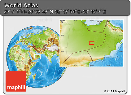 Physical Location Map of the Area around 20° 22' 55" N, 52° 46' 29" E