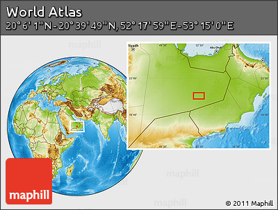 Physical Location Map of the Area around 20° 22' 55" N, 52° 46' 29" E
