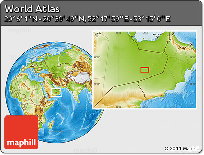 Physical Location Map of the Area around 20° 22' 55" N, 52° 46' 29" E