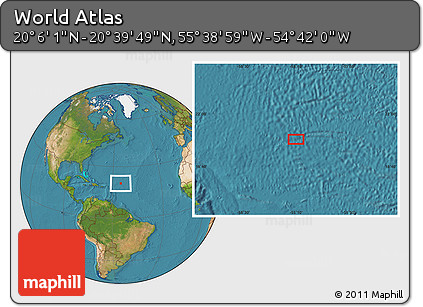 Satellite Location Map of the Area around 20° 22' 55" N, 55° 10' 29" W