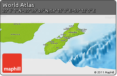 Physical Panoramic Map of the Area around 20° 22' 55" N, 58° 43' 30" E