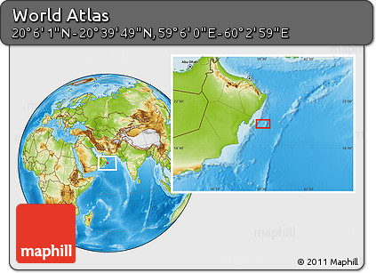 Physical Location Map of the Area around 20° 22' 55" N, 59° 34' 30" E