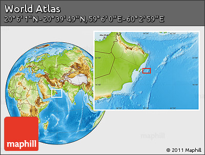 Physical Location Map of the Area around 20° 22' 55" N, 59° 34' 30" E