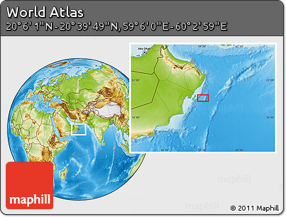 Physical Location Map of the Area around 20° 22' 55" N, 59° 34' 30" E