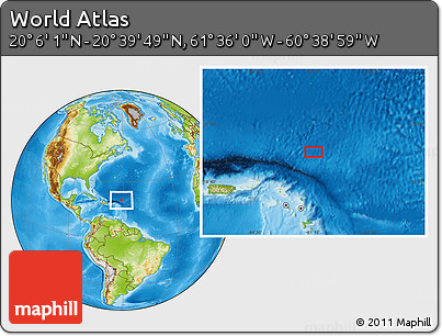 Physical Location Map of the Area around 20° 22' 55" N, 61° 7' 30" W