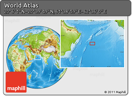 Physical Location Map of the Area around 20° 22' 55" N, 62° 7' 30" E
