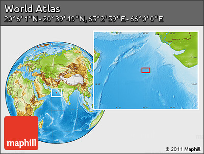 Physical Location Map of the Area around 20° 22' 55" N, 65° 31' 30" E