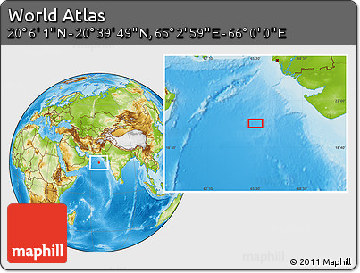 Physical Location Map of the Area around 20° 22' 55" N, 65° 31' 30" E