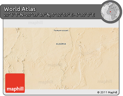 Satellite 3D Map of the Area around 20° 22' 55" N, 6° 1' 30" E