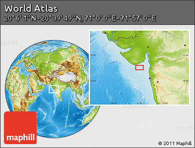 Physical Location Map of the Area around 20° 22' 55" N, 71° 28' 29" E