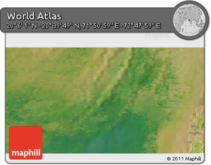 Satellite 3D Map of the Area around 20° 22' 55" N, 72° 19' 29" E