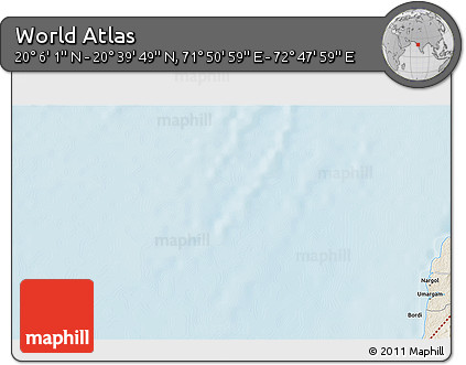 Shaded Relief 3D Map of the Area around 20° 22' 55" N, 72° 19' 29" E