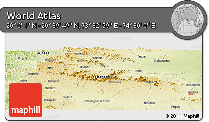 Physical Panoramic Map of the Area around 20° 22' 55" N, 74° 1' 30" E