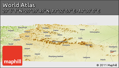 Physical Panoramic Map of the Area around 20° 22' 55" N, 74° 1' 30" E