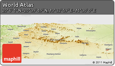 Physical Panoramic Map of the Area around 20° 22' 55" N, 74° 1' 30" E