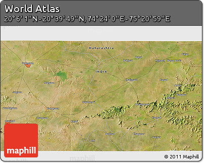 Satellite 3D Map of the Area around 20° 22' 55" N, 74° 52' 30" E
