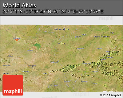 Satellite 3D Map of the Area around 20° 22' 55" N, 74° 52' 30" E