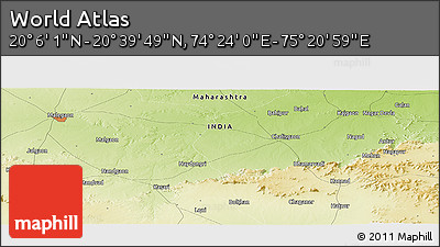 Physical Panoramic Map of the Area around 20° 22' 55" N, 74° 52' 30" E