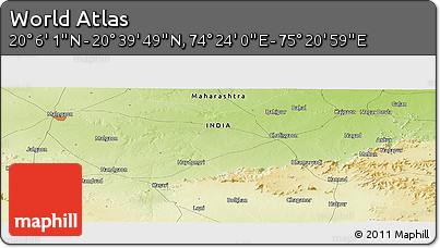 Physical Panoramic Map of the Area around 20° 22' 55" N, 74° 52' 30" E
