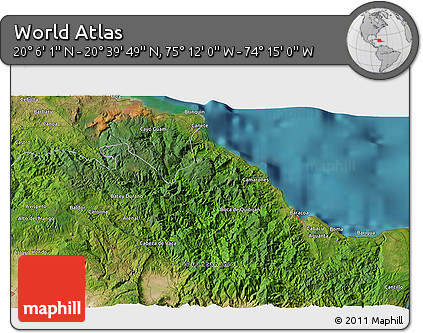 Satellite 3D Map of the Area around 20° 22' 55" N, 74° 43' 29" W