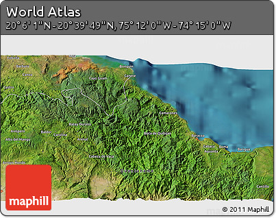 Satellite 3D Map of the Area around 20° 22' 55" N, 74° 43' 29" W