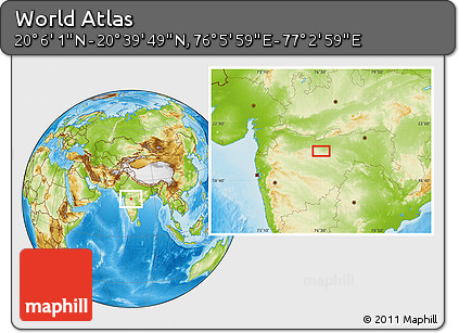 Physical Location Map of the Area around 20° 22' 55" N, 76° 34' 29" E