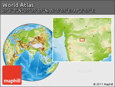 Physical Location Map of the Area around 20° 22' 55" N, 76° 34' 29" E