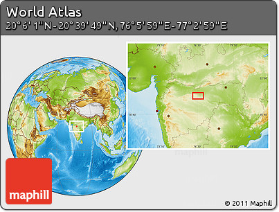 Physical Location Map of the Area around 20° 22' 55" N, 76° 34' 29" E