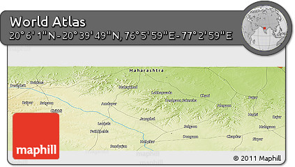 Physical Panoramic Map of the Area around 20° 22' 55" N, 76° 34' 29" E