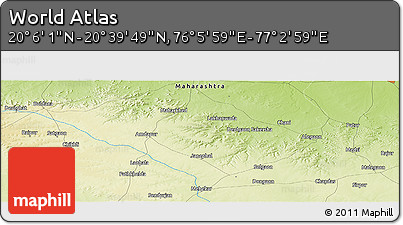 Physical Panoramic Map of the Area around 20° 22' 55" N, 76° 34' 29" E