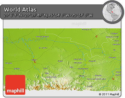 Physical 3D Map of the Area around 20° 22' 55" N, 76° 25' 30" W