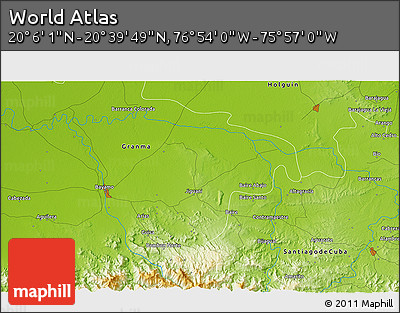 Physical 3D Map of the Area around 20° 22' 55" N, 76° 25' 30" W