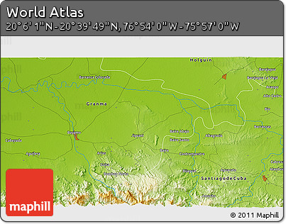 Physical 3D Map of the Area around 20° 22' 55" N, 76° 25' 30" W