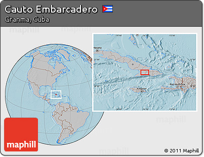 Gray Location Map of Cauto Embarcadero, hill shading