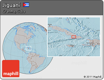 Gray Location Map of Jiguaní, hill shading