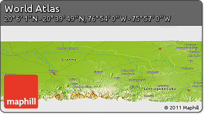 Physical Panoramic Map of the Area around 20° 22' 55" N, 76° 25' 30" W