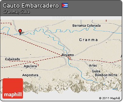 Shaded Relief Panoramic Map of Cauto Embarcadero