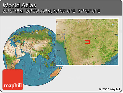 Satellite Location Map of the Area around 20° 22' 55" N, 77° 25' 30" E