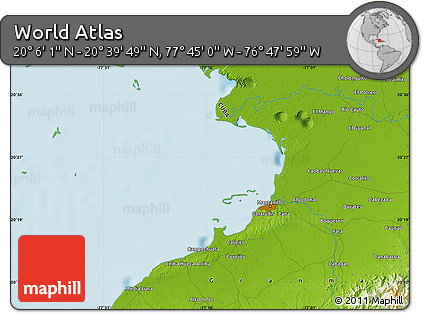 Physical Map of the Area around 20° 22' 55" N, 77° 16' 30" W