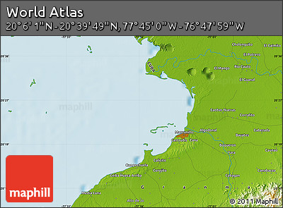 Physical Map of the Area around 20° 22' 55" N, 77° 16' 30" W