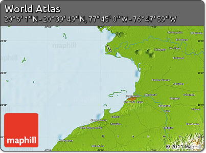 Physical Map of the Area around 20° 22' 55" N, 77° 16' 30" W