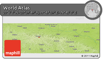 Physical Panoramic Map of the Area around 20° 22' 55" N, 78° 16' 30" E