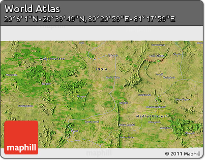 Satellite 3D Map of the Area around 20° 22' 55" N, 80° 49' 29" E