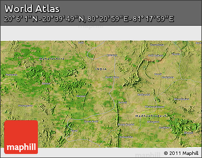 Satellite 3D Map of the Area around 20° 22' 55" N, 80° 49' 29" E