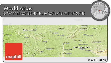 Physical Panoramic Map of the Area around 20° 22' 55" N, 80° 49' 29" E