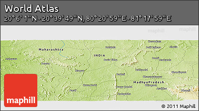 Physical Panoramic Map of the Area around 20° 22' 55" N, 80° 49' 29" E