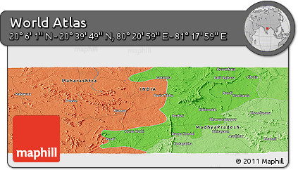 Political Panoramic Map of the Area around 20° 22' 55" N, 80° 49' 29" E