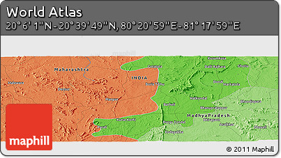 Political Panoramic Map of the Area around 20° 22' 55" N, 80° 49' 29" E