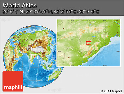 Physical Location Map of the Area around 20° 22' 55" N, 82° 31' 30" E