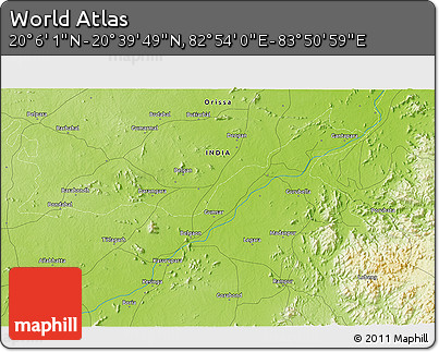 Physical 3D Map of the Area around 20° 22' 55" N, 83° 22' 30" E